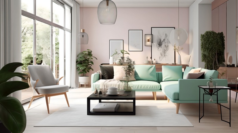 Ein helles Wohnzimmer mit Couchmöbeln
