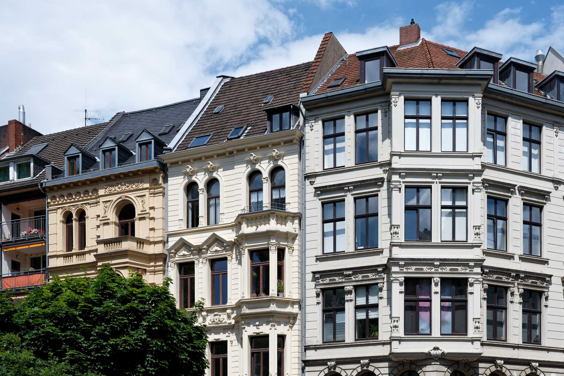 Reihenhäuser in Köln, denkmalgeschützte Altbauten